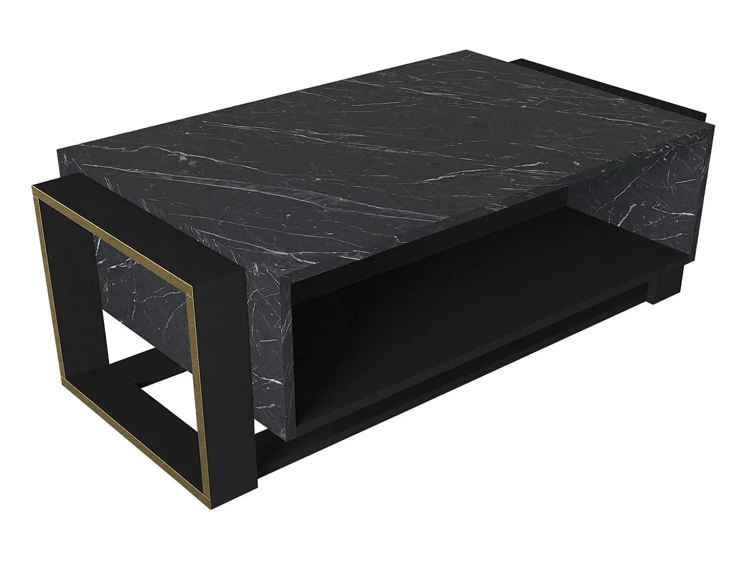 Mesa de centro con 1 estante - Efecto mármol negro y dorado - COMEBI