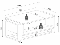 Mesa de centro con 1 estante - Efecto mármol negro y dorado - COMEBI