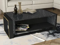 Mesa de centro con 1 estante - Efecto mármol negro y dorado - COMEBI