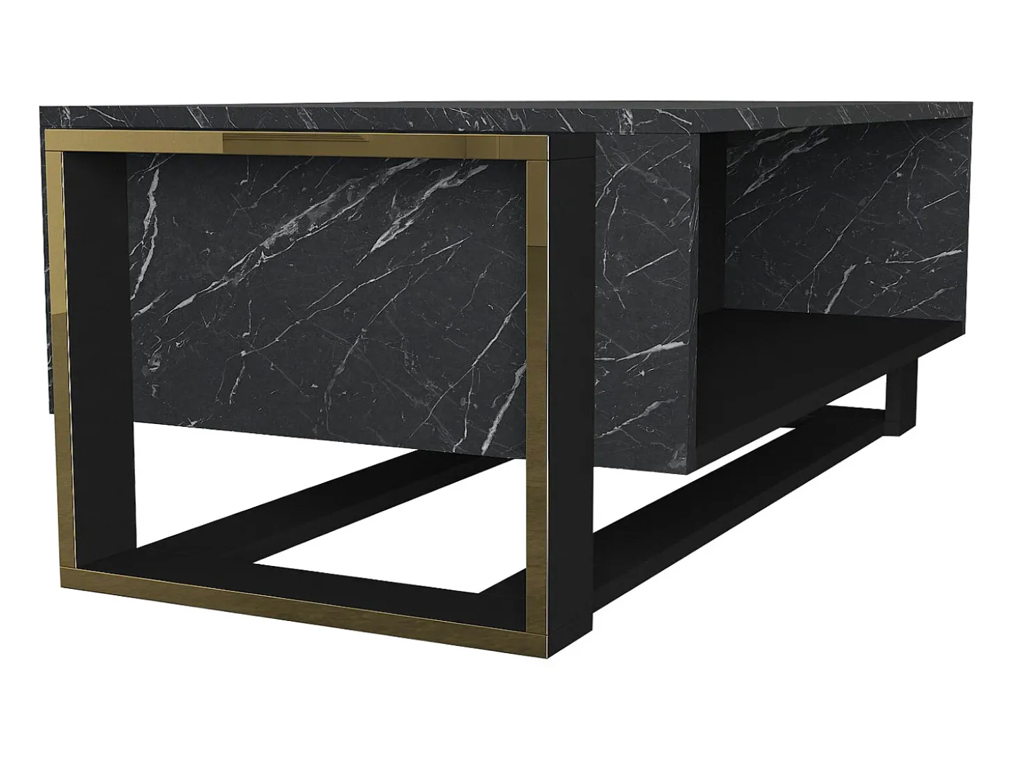 Mesa de centro con 1 estante - Efecto mármol negro y dorado - COMEBI