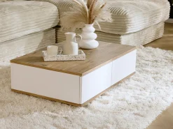 Mesa de centro con 2 puertas - Natural y Blanco - LOTULA