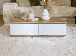 Mesa de centro con 2 puertas - Natural y Blanco - LOTULA