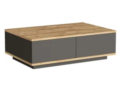 Mesa de centro con 2 puertas - Natural Claro y Antracita - LOTULA