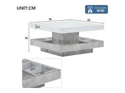 Mesa de centro con almacenamiento 70x70x36 cm - tapa brillante giratoria 360° - Blanco y Gris