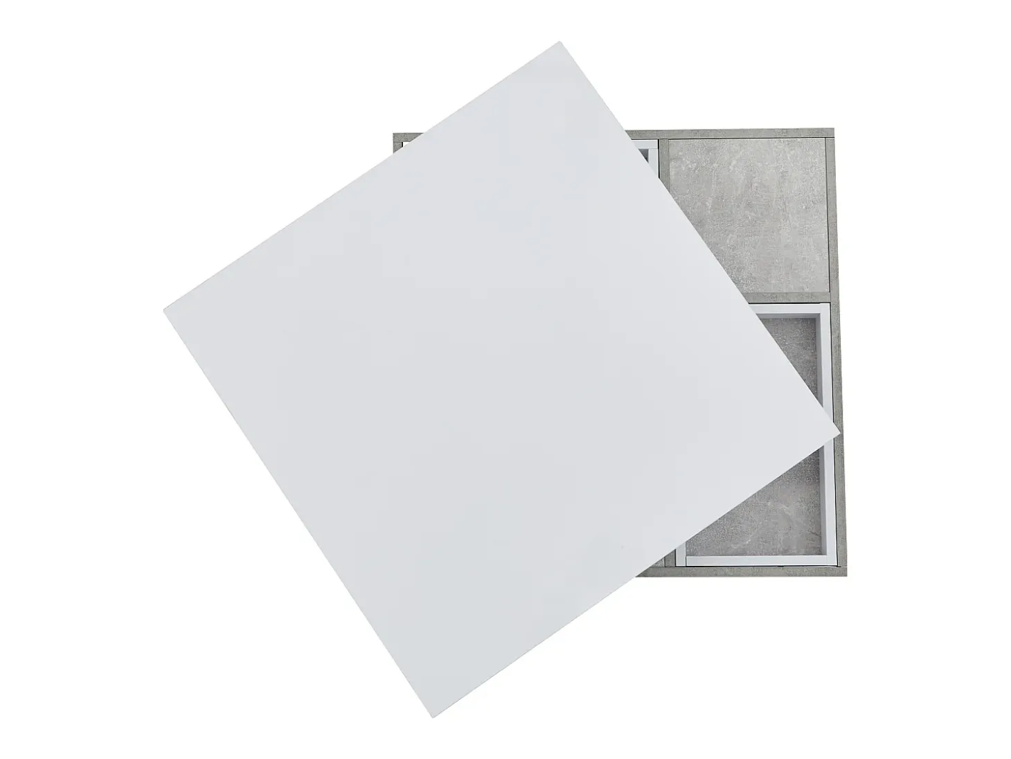 Mesa de centro con almacenamiento 70x70x36 cm - tapa brillante giratoria 360° - Blanco y Gris