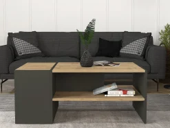 Mesa de centro con almacenaje - Antracita y natural - VELKAN