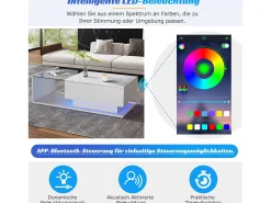 Mesa de centro con cajón grande - 100x50x32 cm - LED - tapa de cristal - Tablero de partículas - Blanco brillante