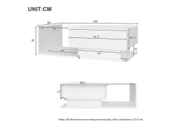 Mesa de centro con cajón grande - 100x50x32 cm - LED - tapa de cristal - Tablero de partículas - Blanco brillante