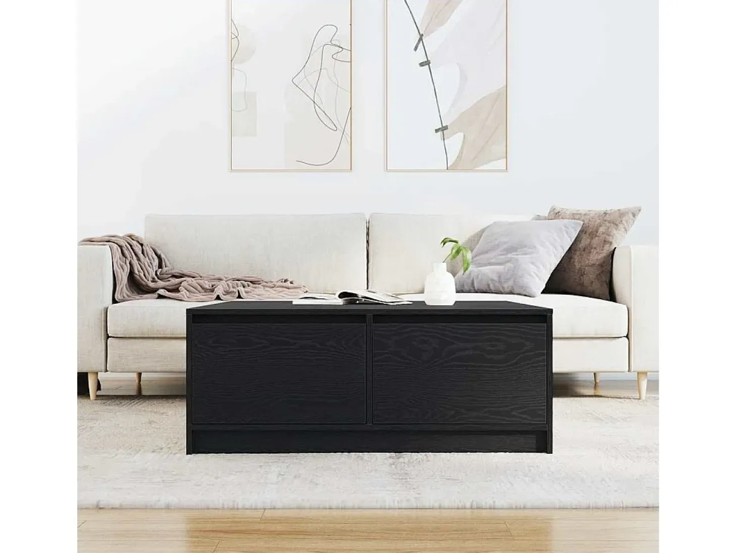 Mesa de centro con cajones roble negro 100x100x40 cm
