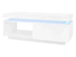 Mesa de centro con cajones, 100x50 cm, iluminación LED con mando a distancia, superficie lacada en blanco