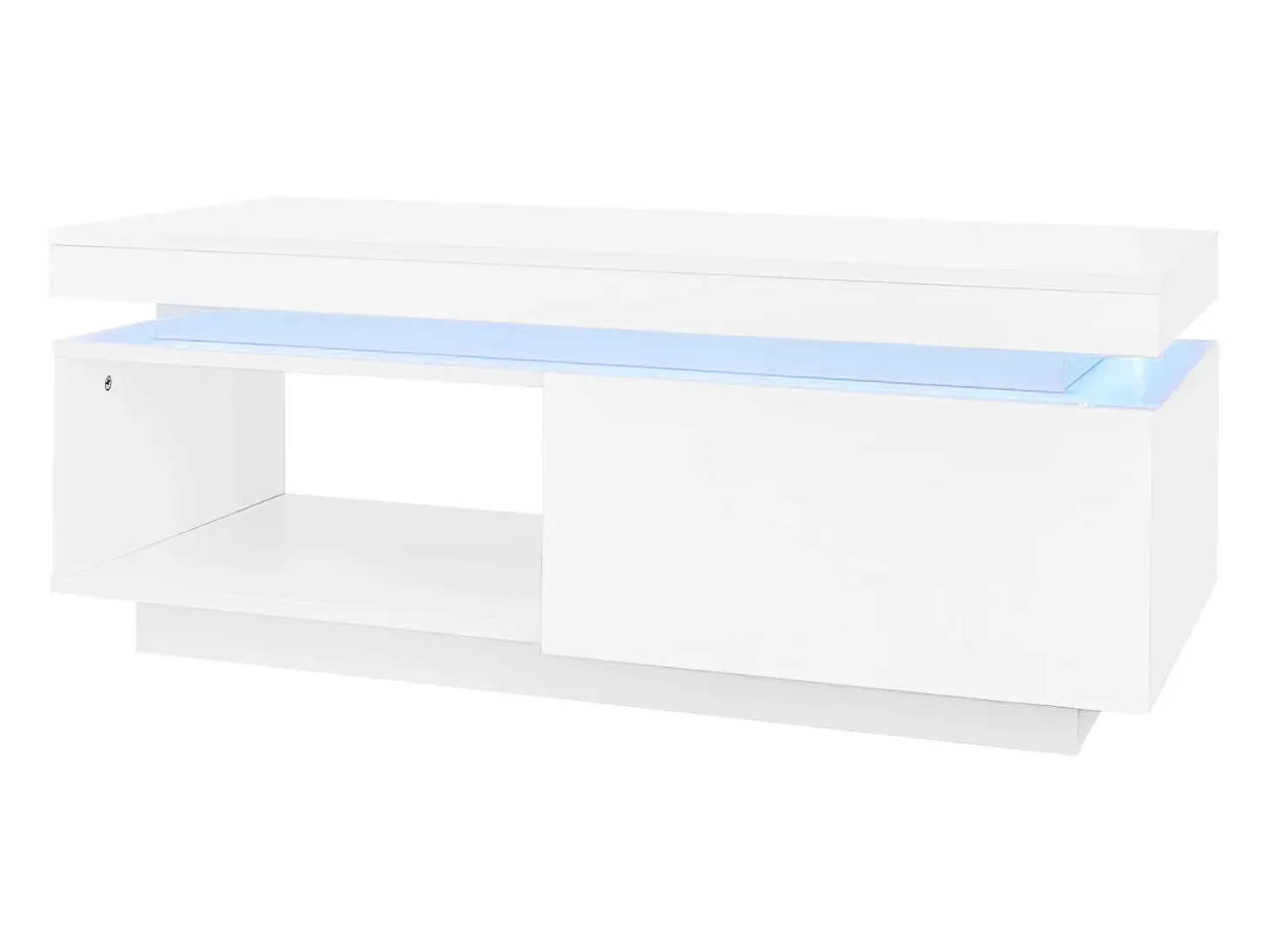 Mesa de centro con cajones, 100x50 cm, iluminación LED con mando a distancia, superficie lacada en blanco