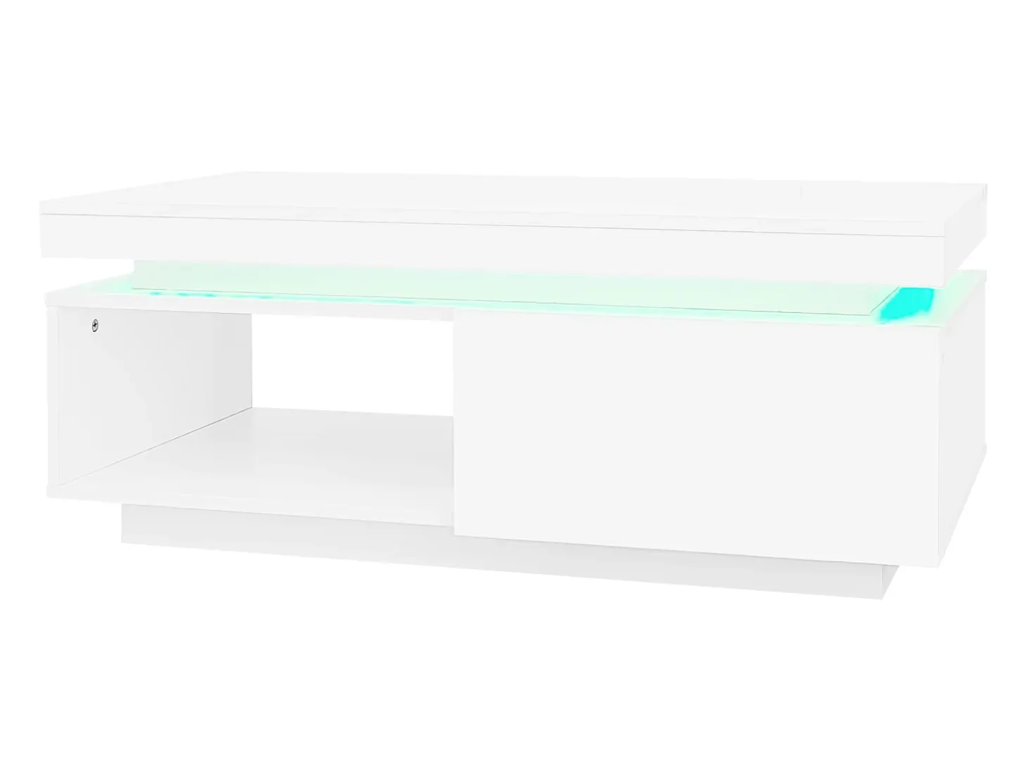 Mesa de centro con cajones, 100x50 cm, iluminación LED con mando a distancia, superficie lacada en blanco