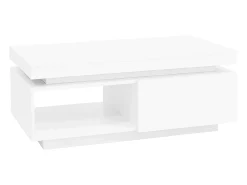 Mesa de centro con cajones, 100x50 cm, iluminación LED con mando a distancia, superficie lacada en blanco
