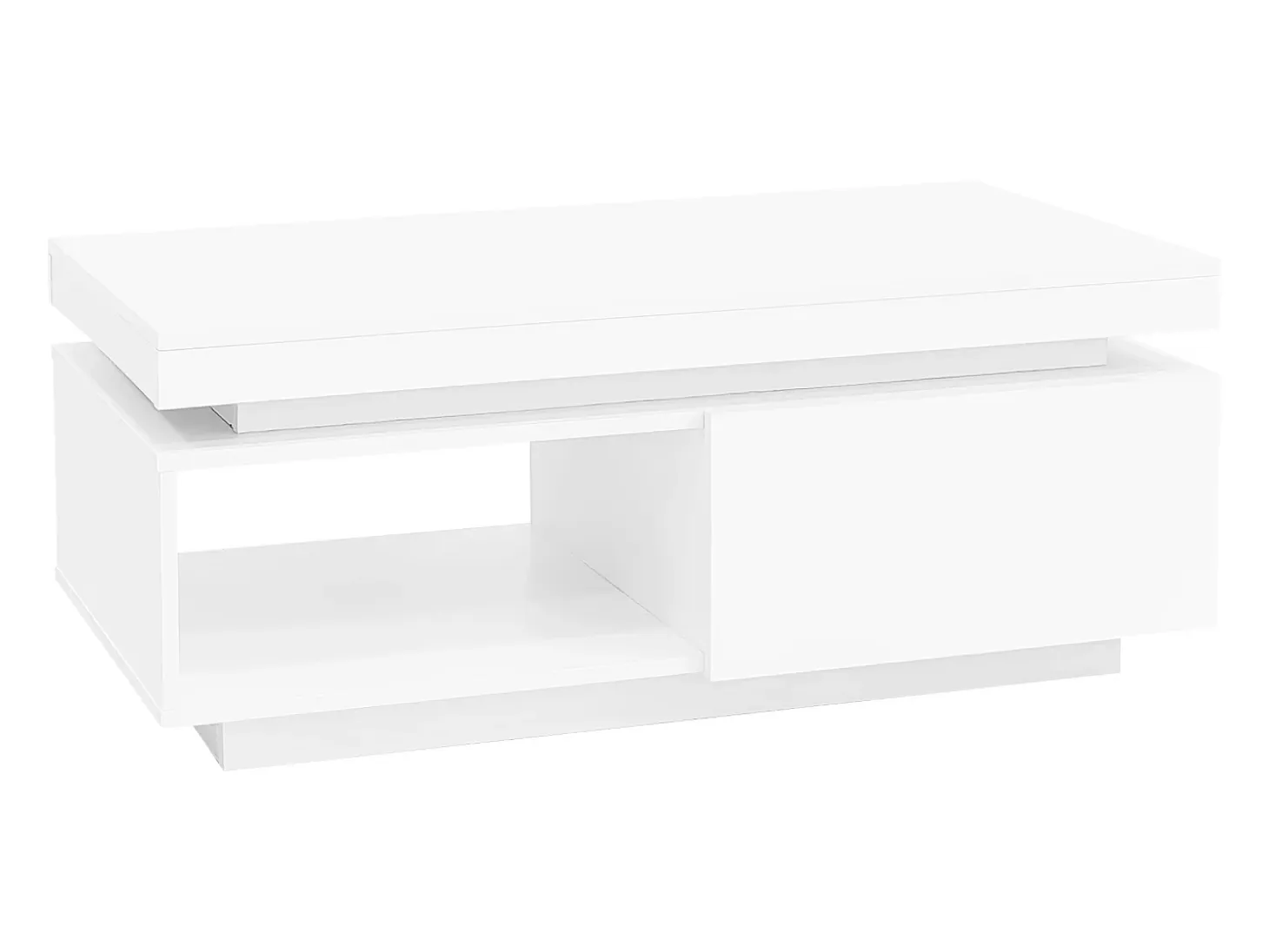 Mesa de centro con cajones, 100x50 cm, iluminación LED con mando a distancia, superficie lacada en blanco