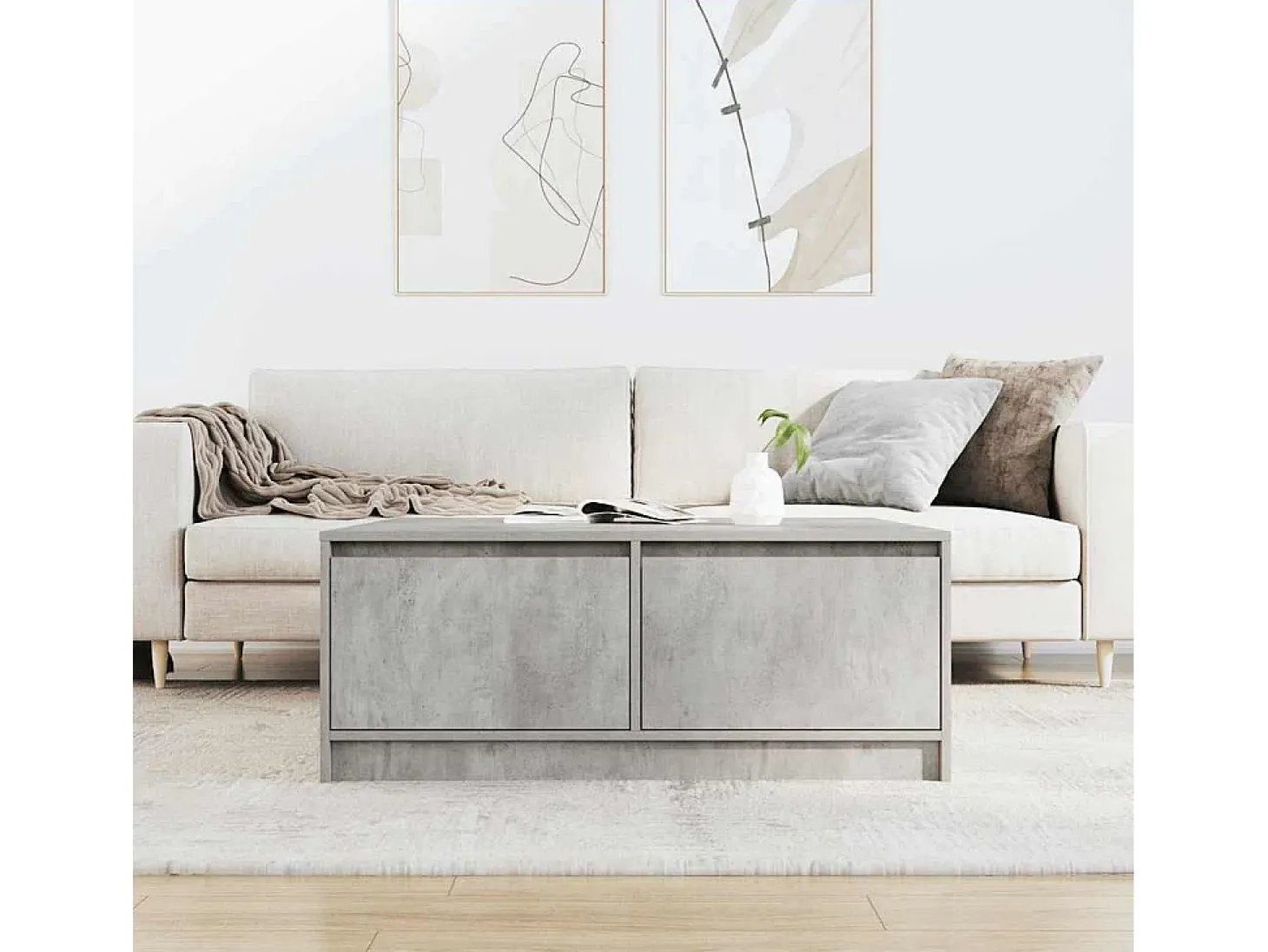 Mesa de centro con cajones gris hormigón 100x100x40 cm