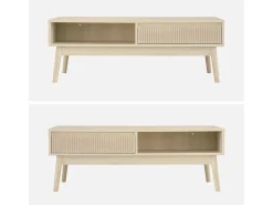 Mesa de centro con decoración de madera, 1 cajón natural