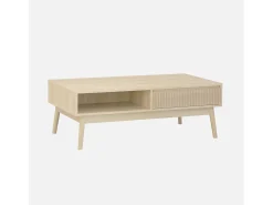 Mesa de centro con decoración de madera, 1 cajón natural