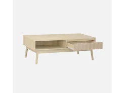 Mesa de centro con decoración de madera, 1 cajón natural