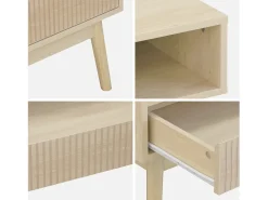 Mesa de centro con decoración de madera, 1 cajón natural