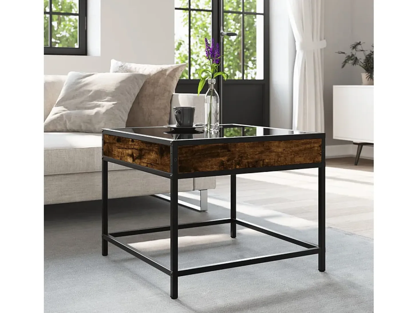 Mesa de centro con Infinity LED roble ahumado 50x50x41 cm