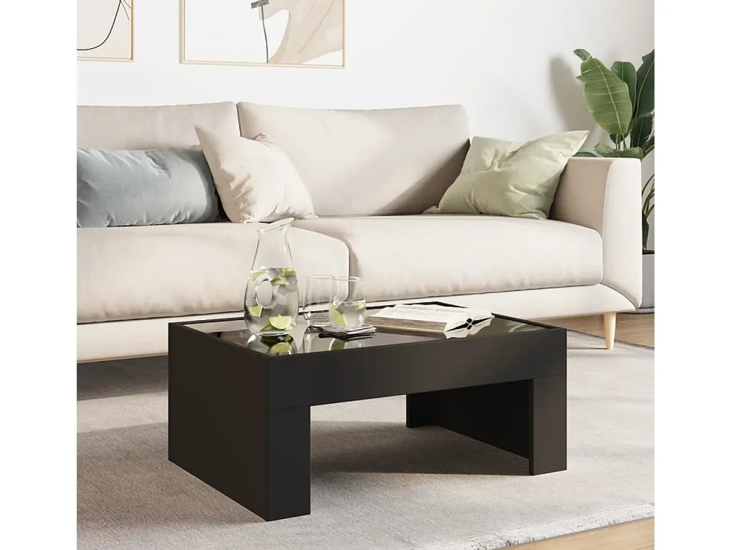 Mesa de centro con Infinity LED negro 70x50x30 cm