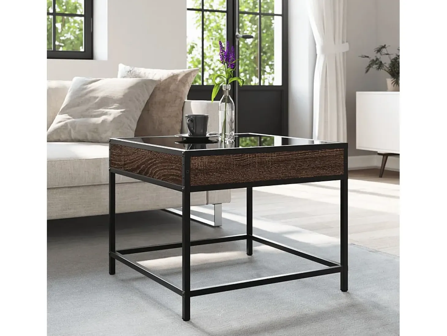 Mesa de centro con Infinity LED marrón roble 50x50x41 cm
