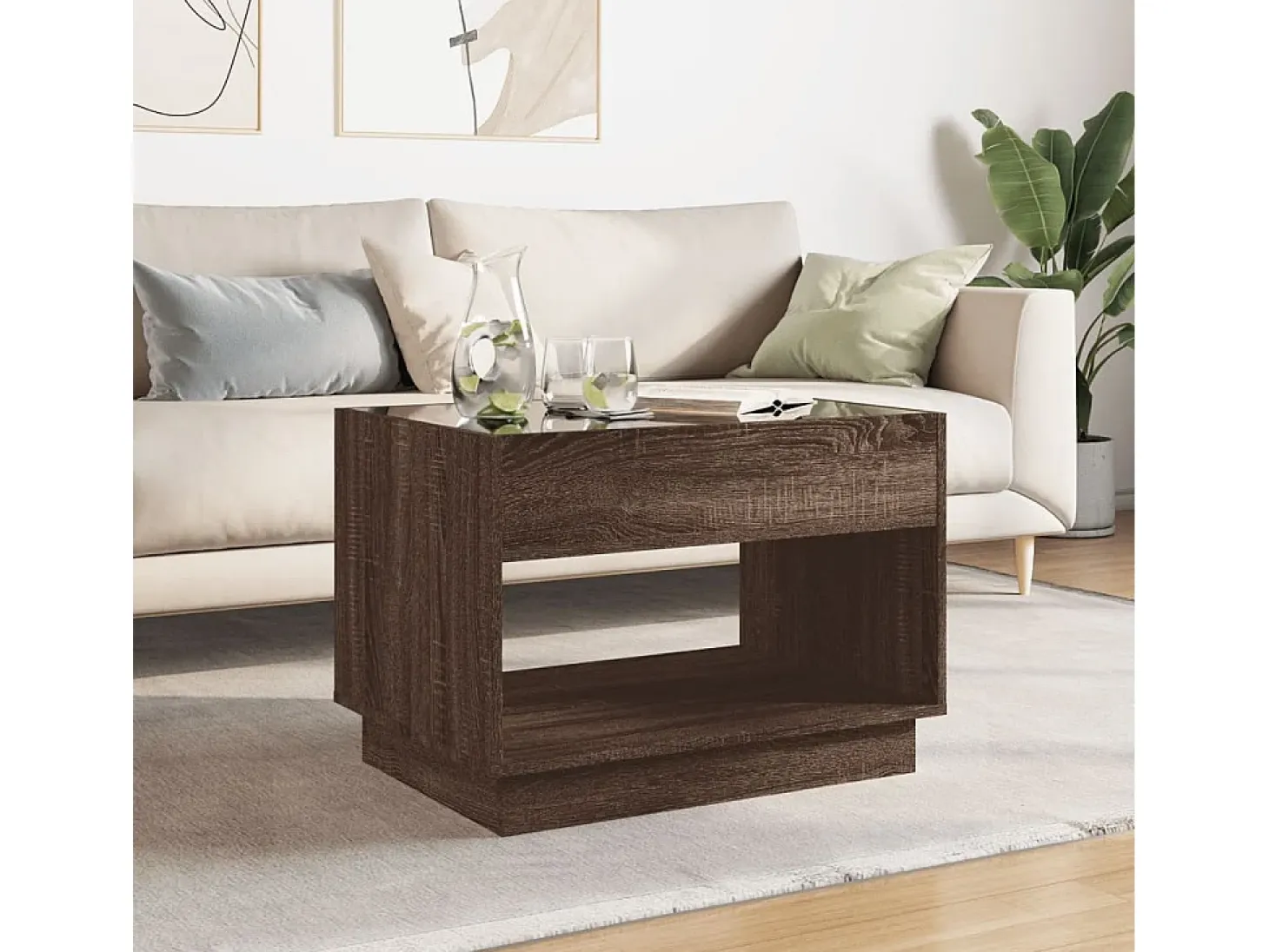 Mesa de centro con Infinity LED marrón roble 70x50x50 cm