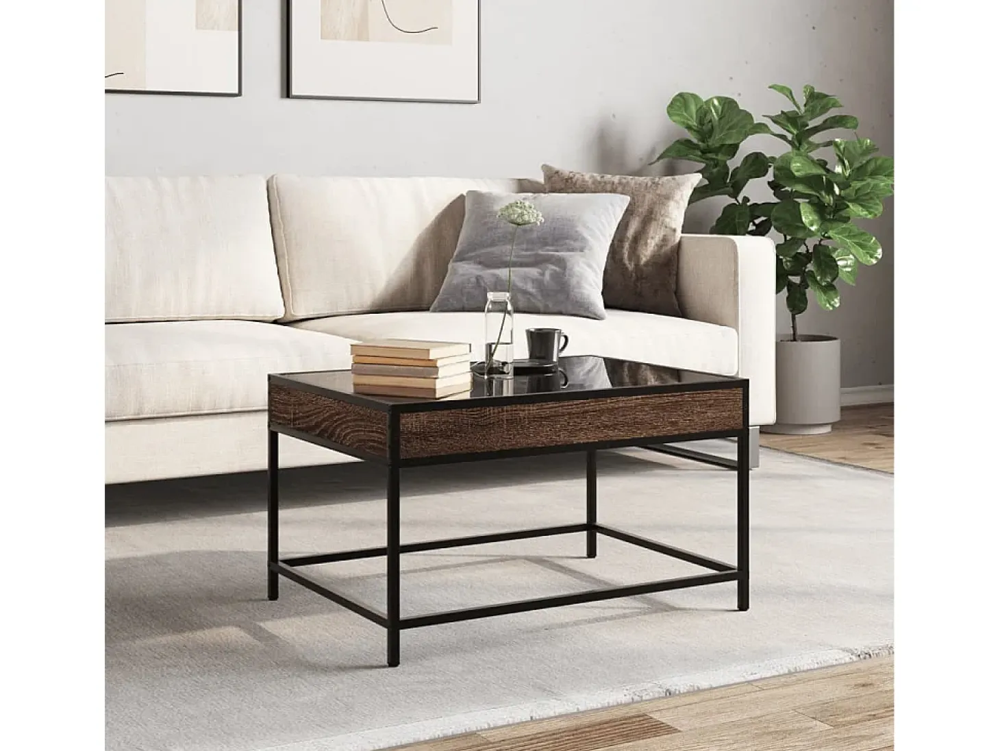 Mesa de centro con Infinity LED marrón roble 70x50x41 cm