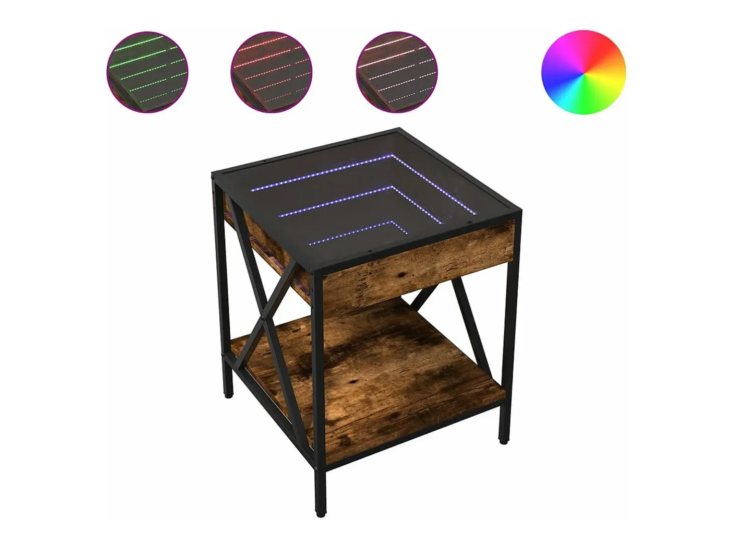 Mesa de centro con Infinity LED roble ahumado 40x40x49 cm