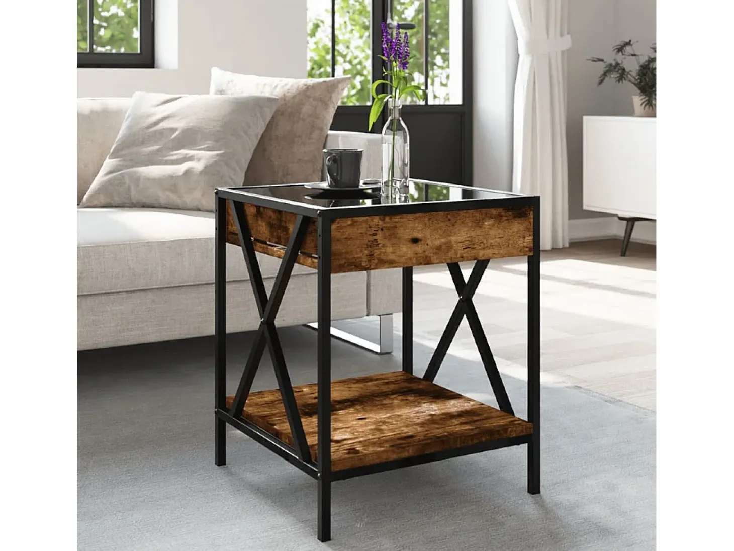 Mesa de centro con Infinity LED roble ahumado 40x40x49 cm