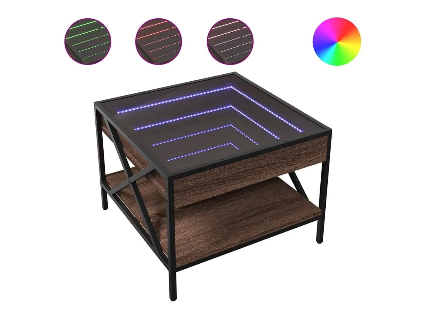 Mesa de centro con Infinity LED marrón roble 50x50x38 cm