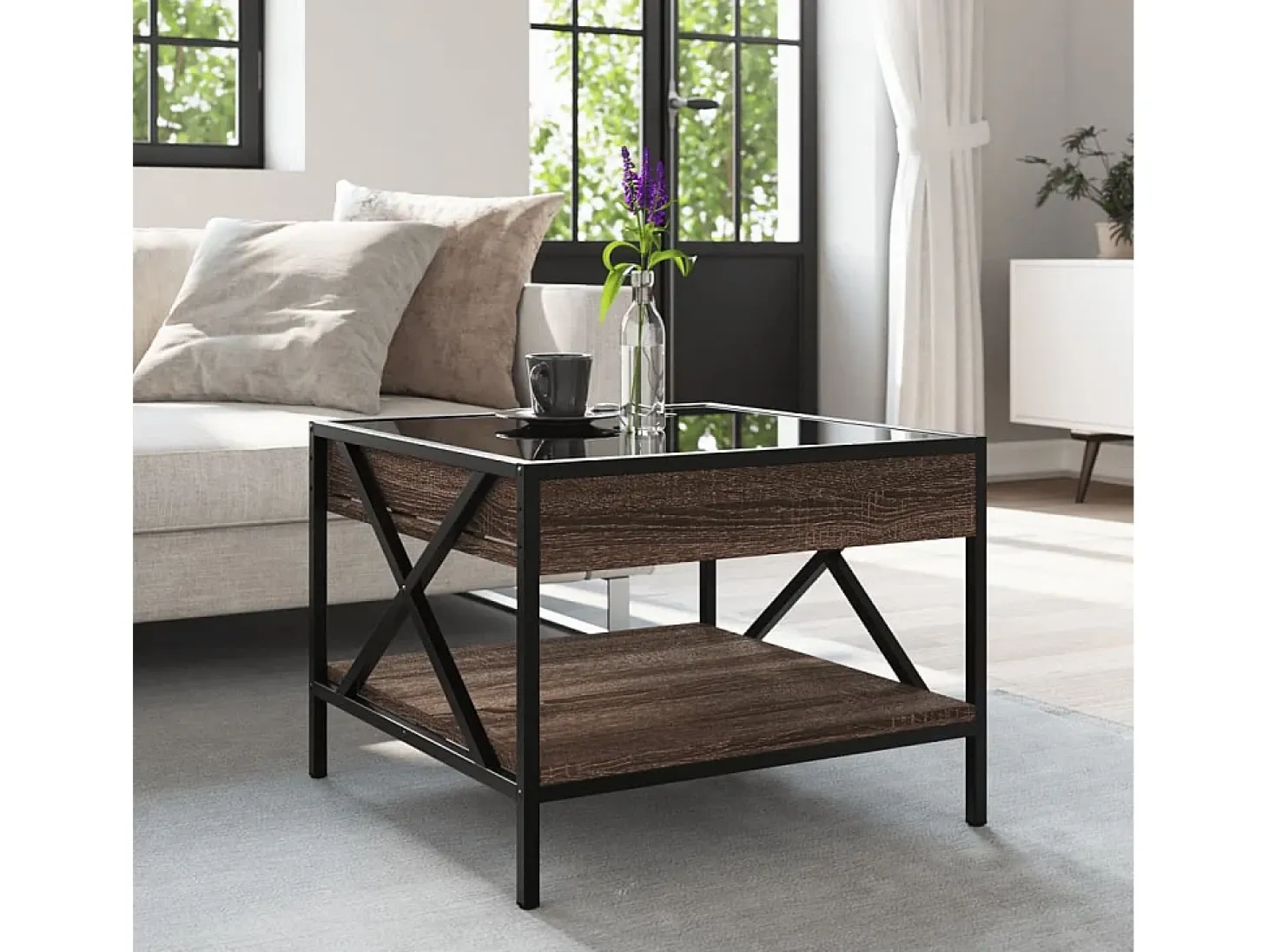 Mesa de centro con Infinity LED marrón roble 50x50x38 cm