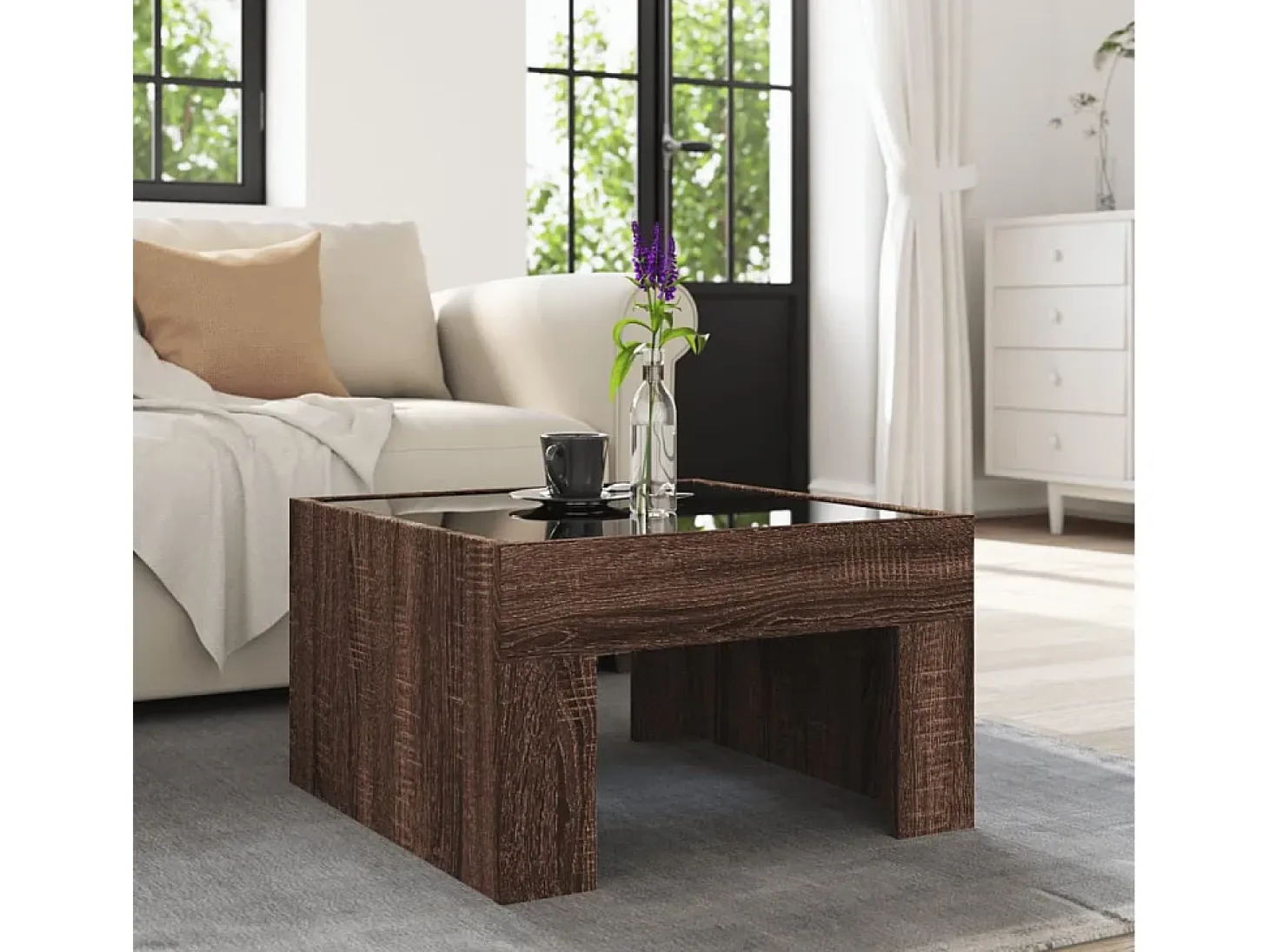 Mesa de centro con Infinity LED marrón roble 50x50x30 cm