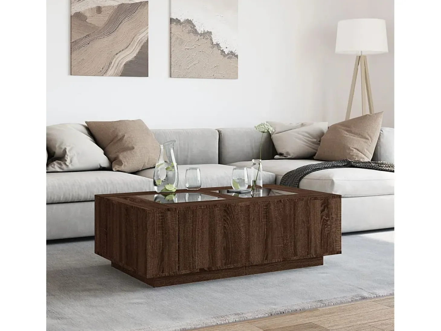 Mesa de centro con Infinity LED marrón roble 116x69x40 cm