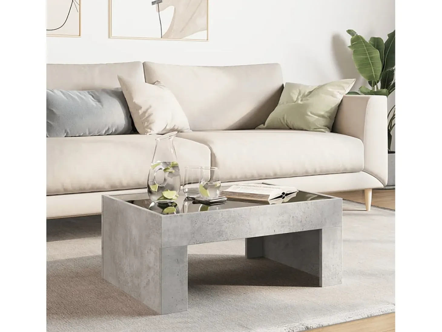 Mesa de centro con Infinity LED gris hormigón 70x50x30 cm