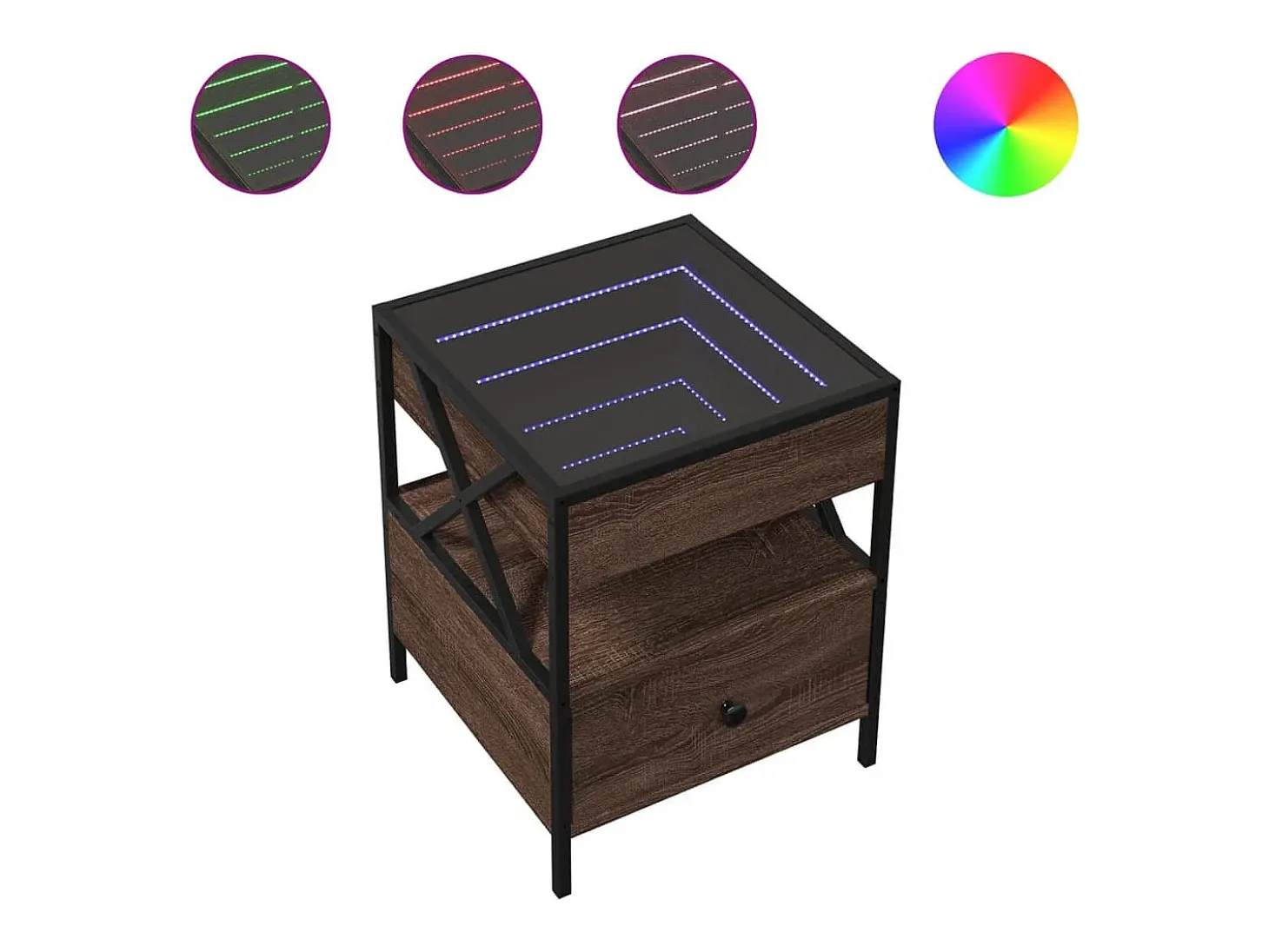 Mesa de centro con Infinity LED marrón roble 40x40x51 cm