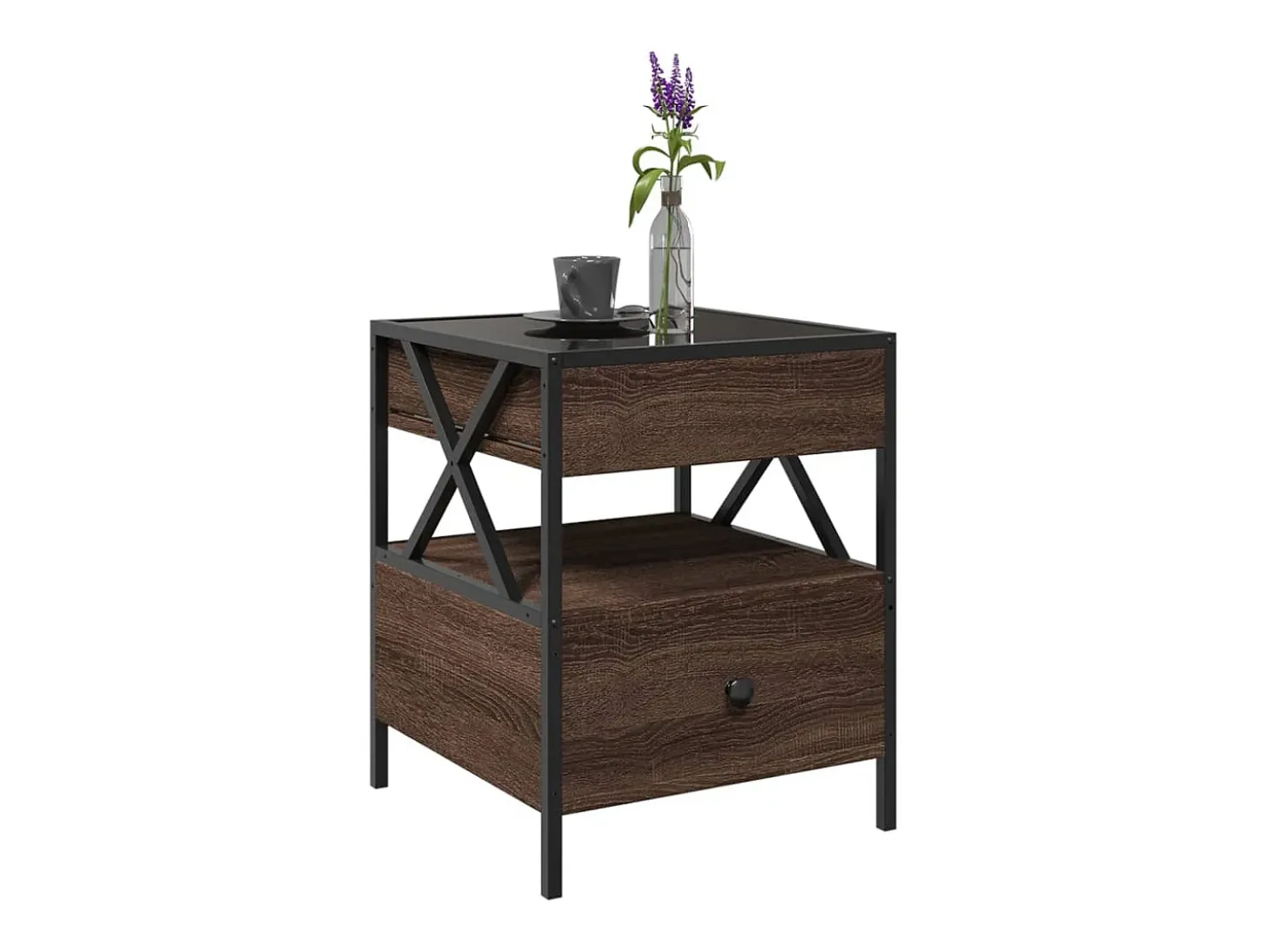 Mesa de centro con Infinity LED marrón roble 40x40x51 cm