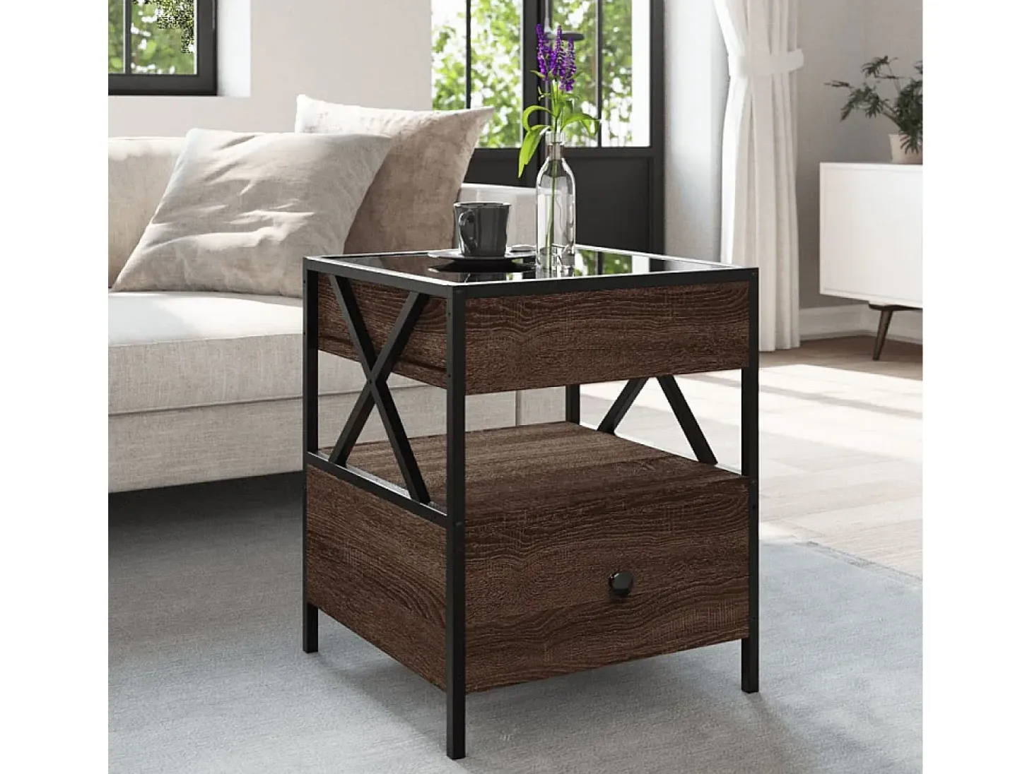 Mesa de centro con Infinity LED marrón roble 40x40x51 cm