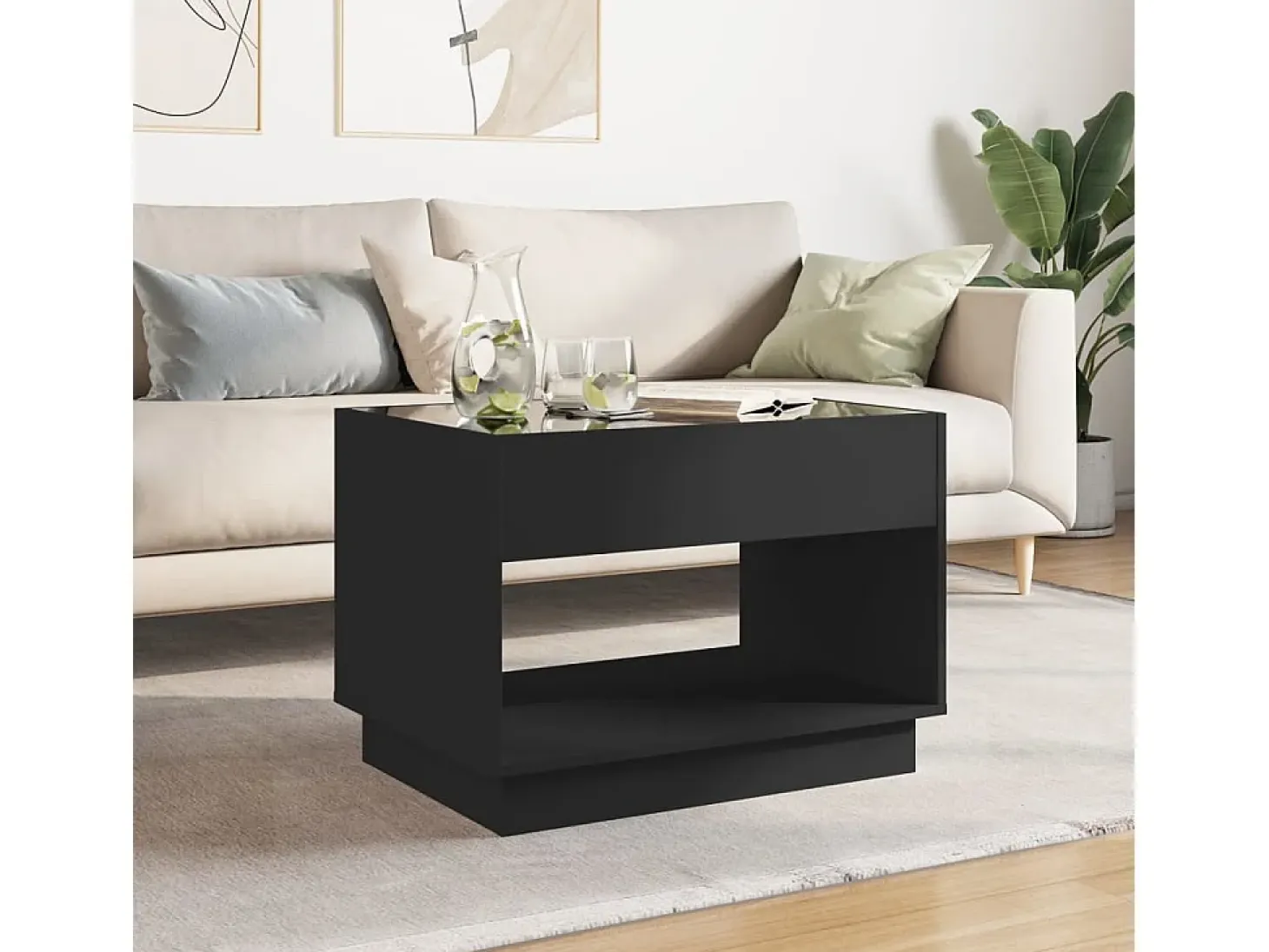 Mesa de centro con Infinity LED negro 70x50x50 cm