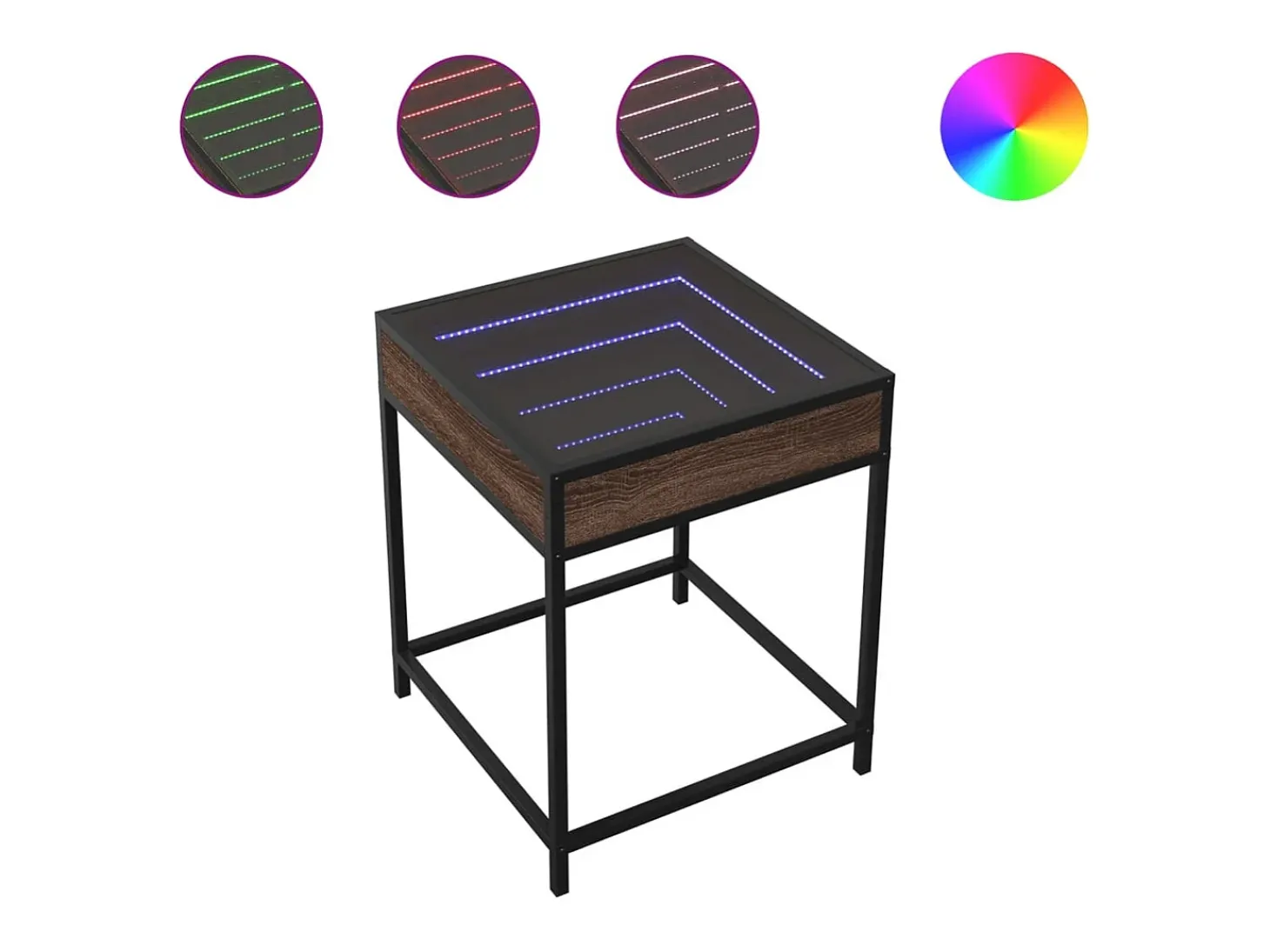 Mesa de centro con Infinity LED marrón roble 40x40x51 cm