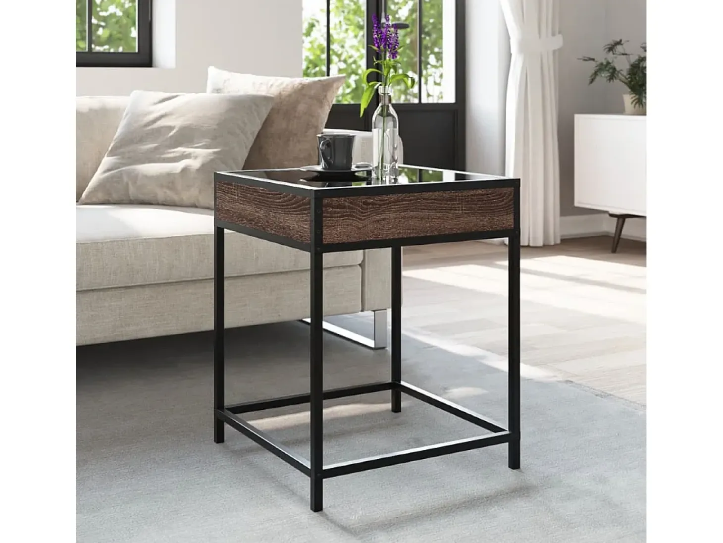 Mesa de centro con Infinity LED marrón roble 40x40x51 cm