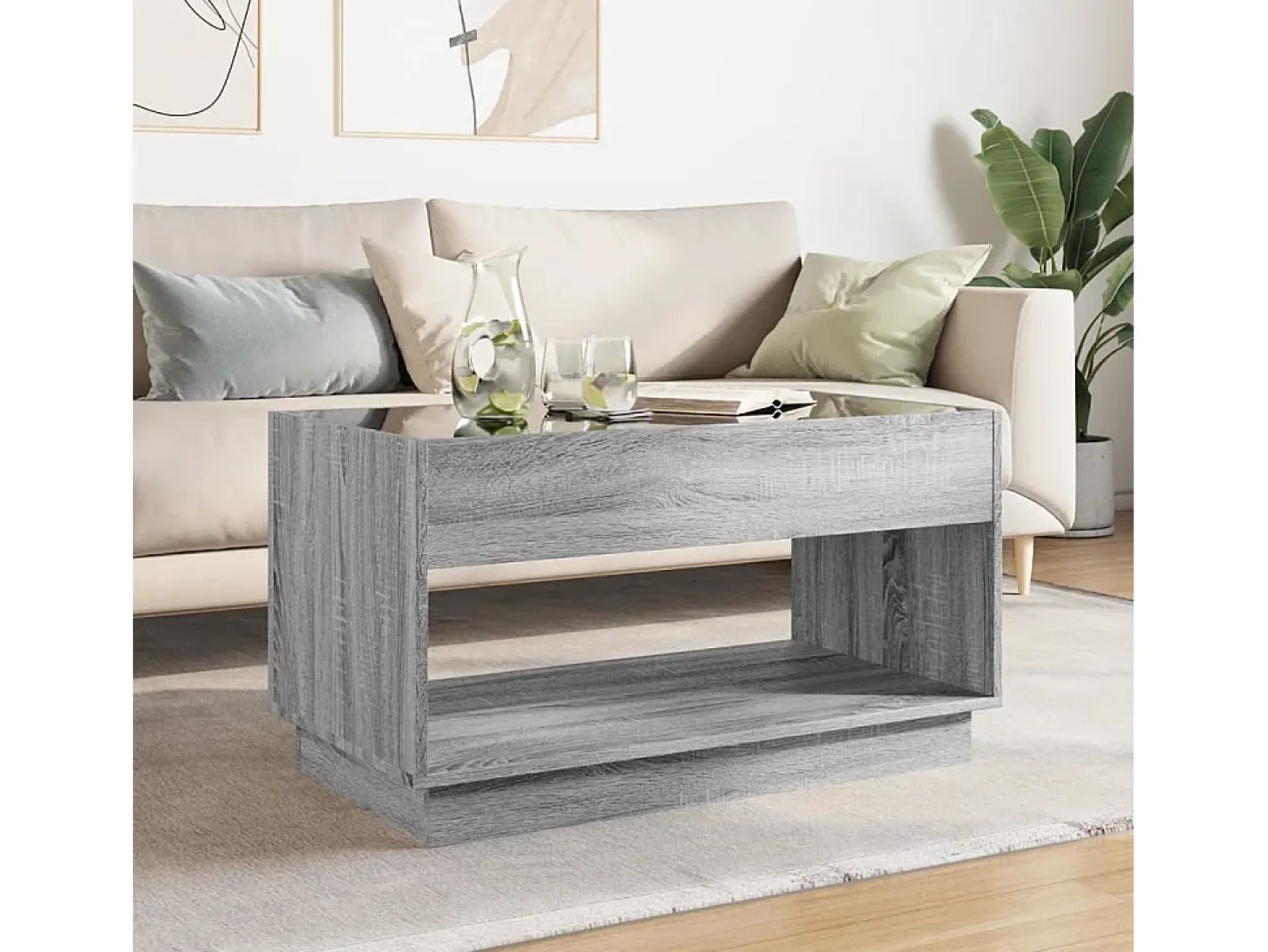 Mesa de centro con Infinity LED gris Sonoma 90x50x50 cm