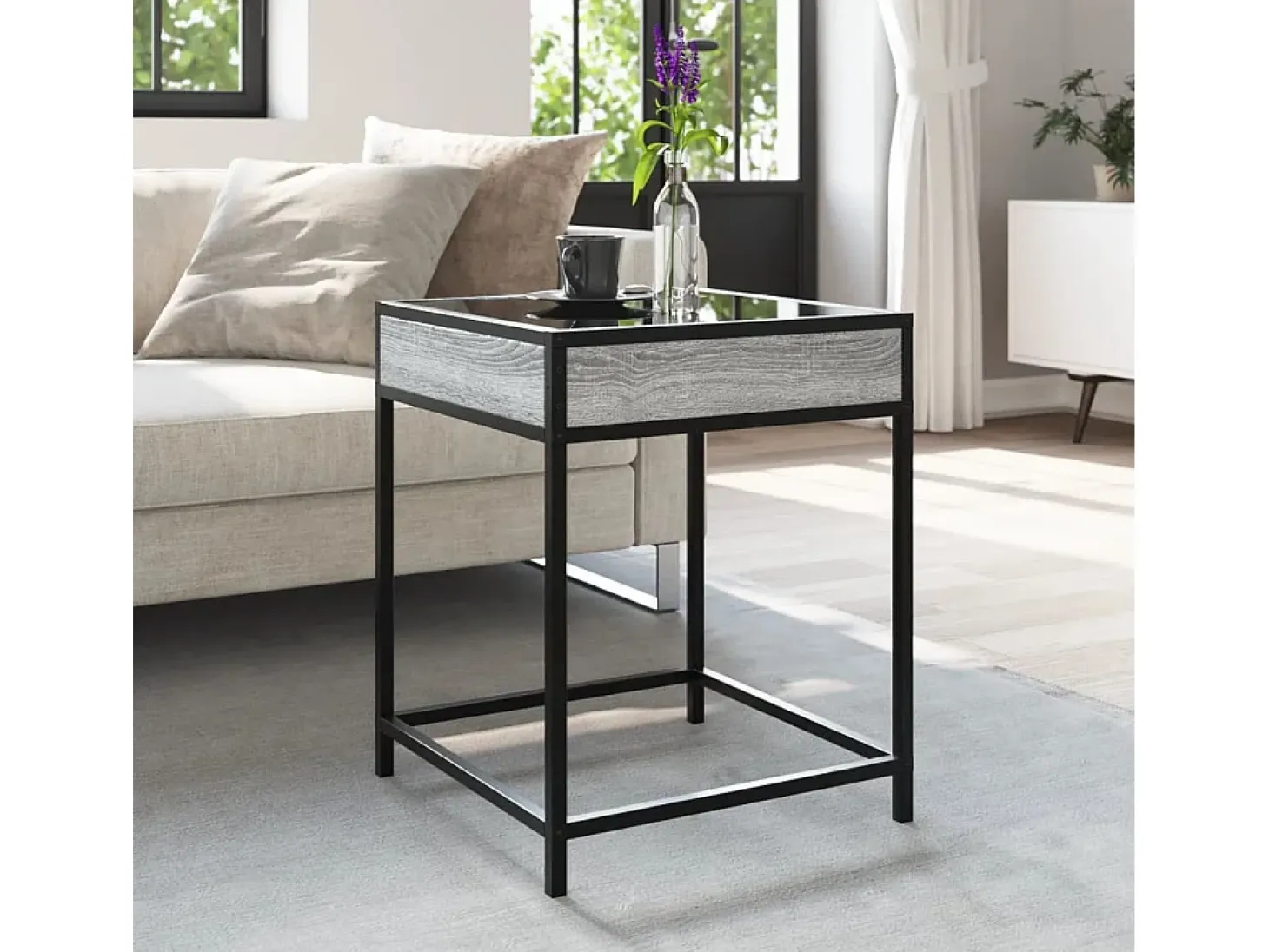 Mesa de centro con Infinity LED gris Sonoma 40x40x51 cm