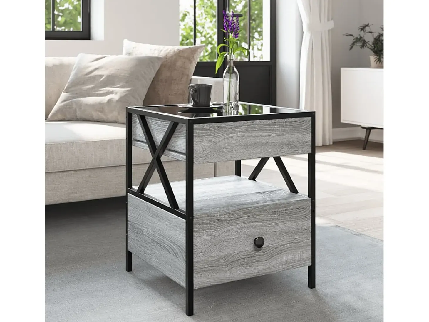 Mesa de centro con Infinity LED gris Sonoma 40x40x51 cm