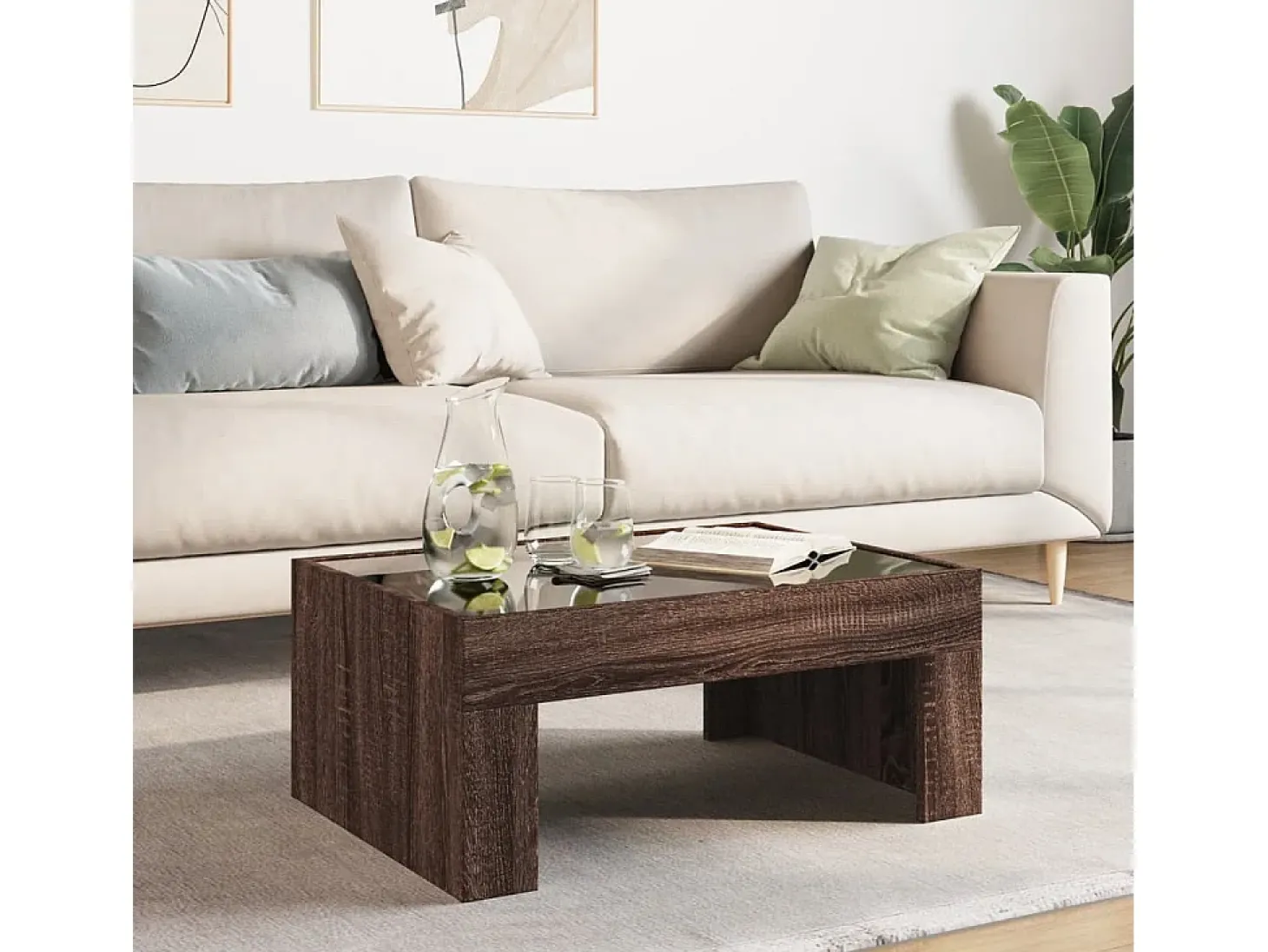 Mesa de centro con Infinity LED marrón roble 70x50x30 cm
