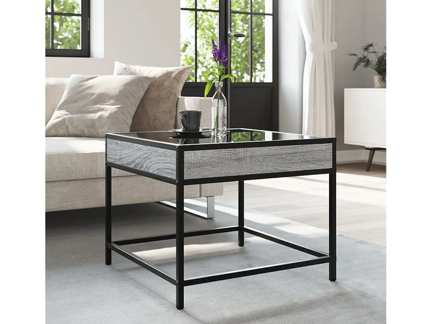 Mesa de centro con Infinity LED gris Sonoma 50x50x41 cm