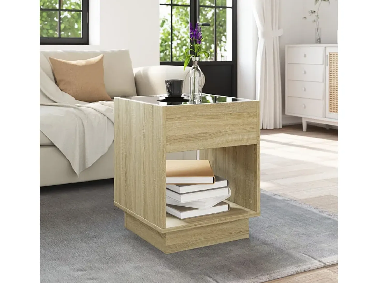 Mesa de centro con Infinity LED roble Sonoma 40x40x50 cm