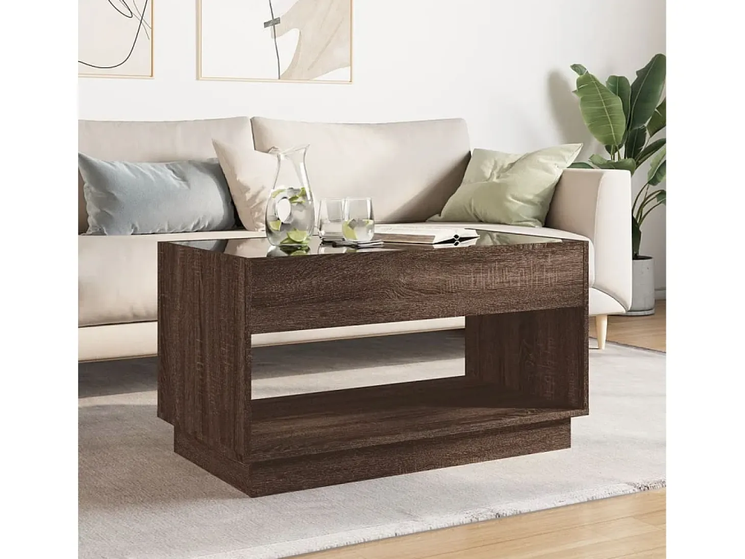 Mesa de centro con Infinity LED marrón roble 90x50x50 cm