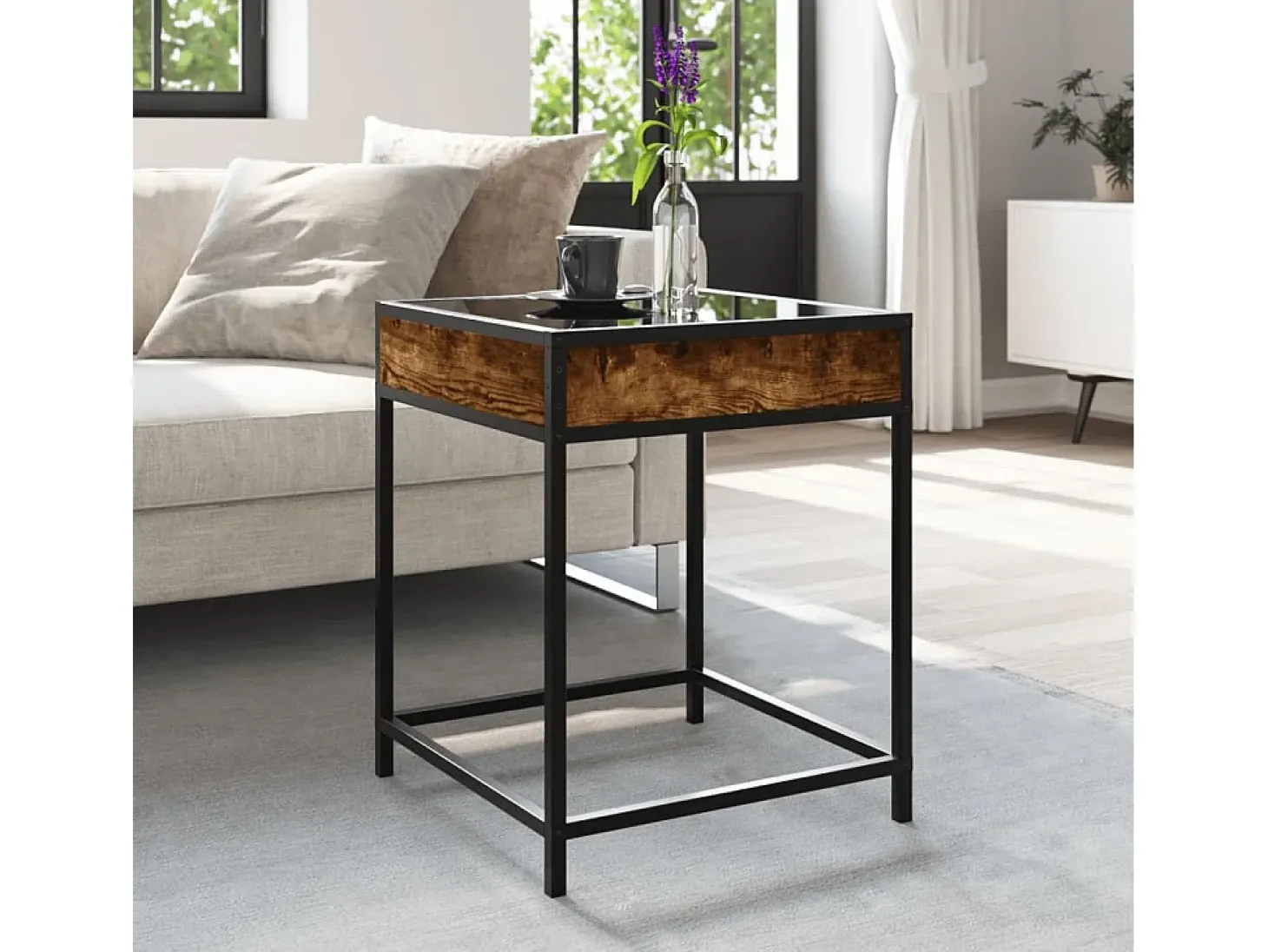 Mesa de centro con Infinity LED roble ahumado 40x40x51 cm