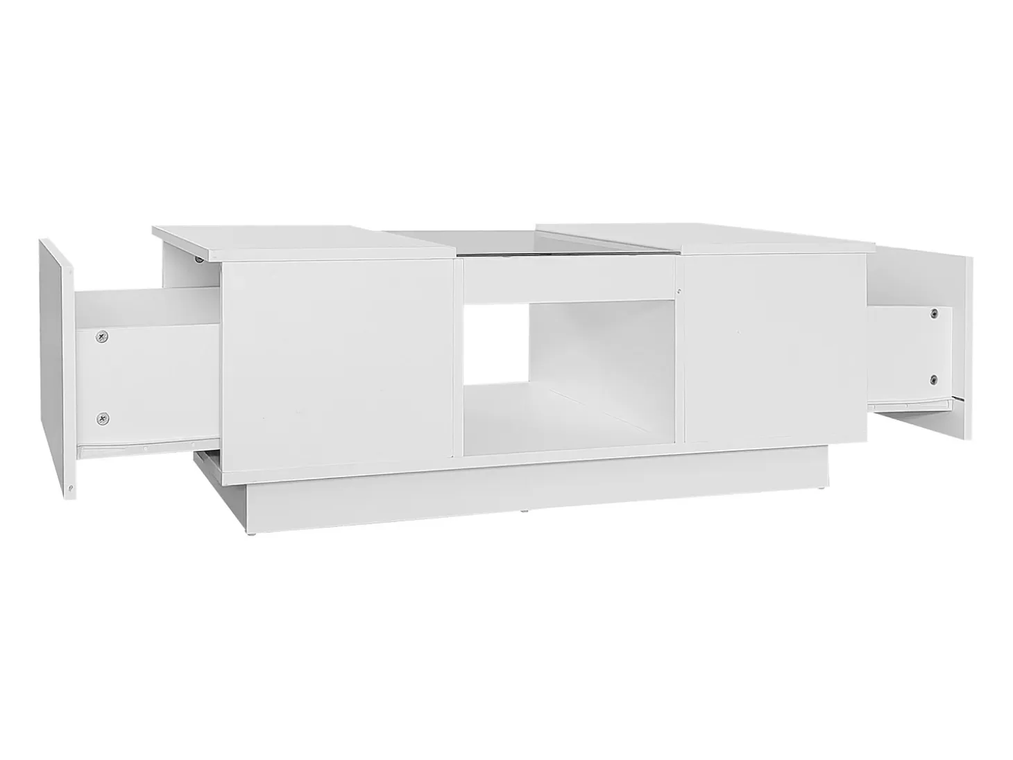 Mesa de centro con LED - 2 cajones y 1 compartimento abierto - Blanco